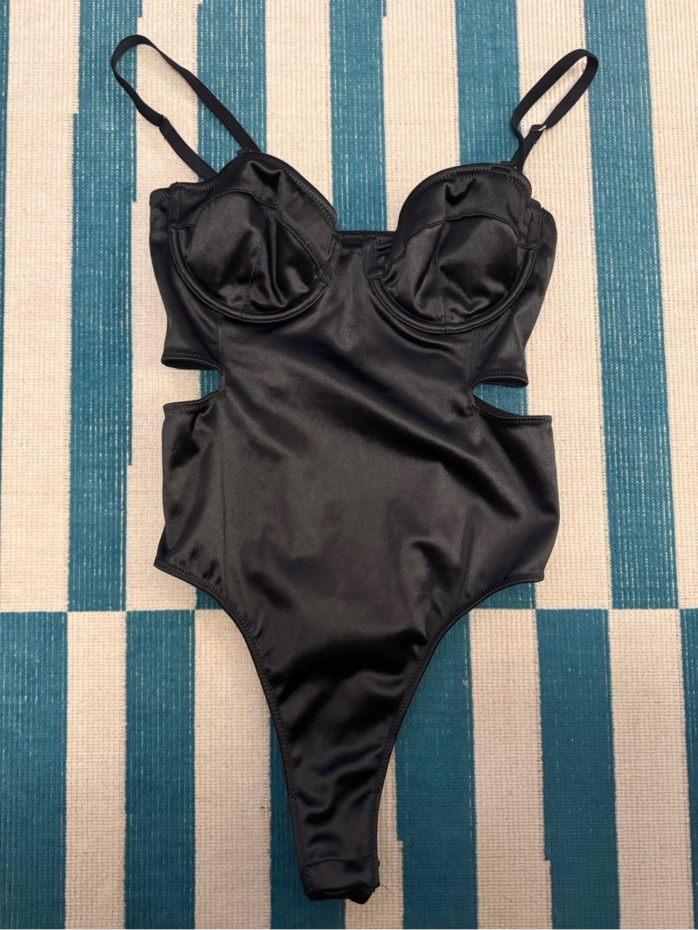Urban Outfitters Black Satin Cutout Underwire Bodysuit